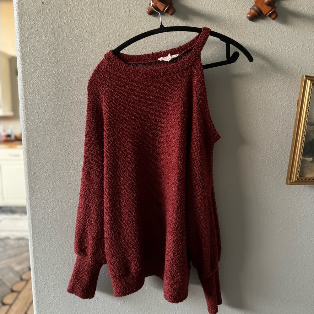 Peach Love California Off-Shoulder Deep Red Sweater